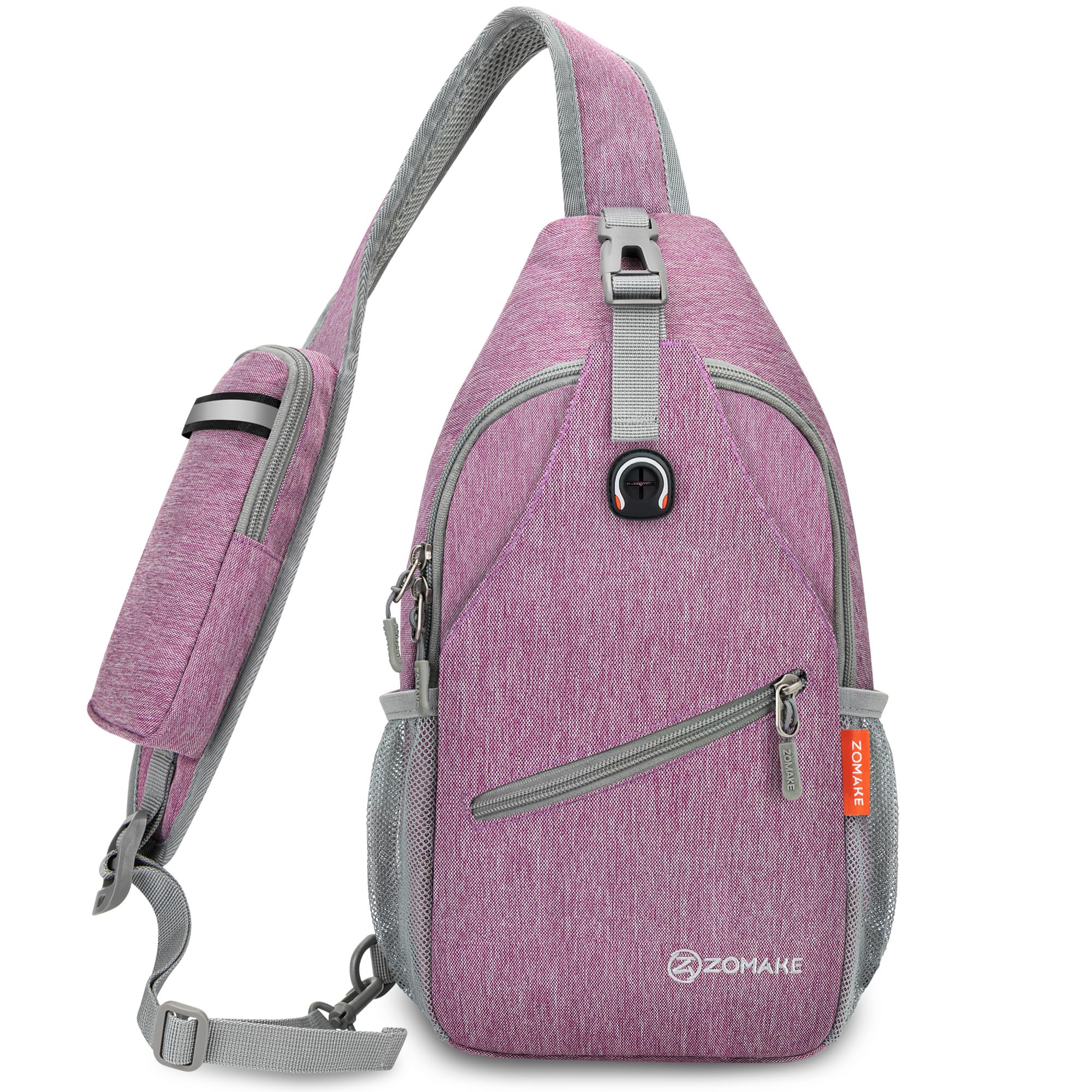 ZOMAKE front view of sling bag showing organized pockets and easy access