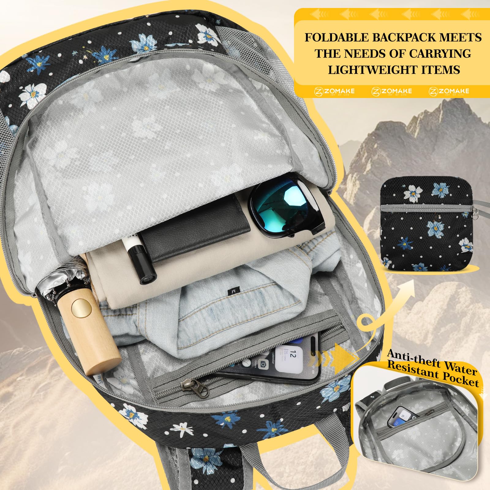 ZOMAKE open interior showing main compartment and organizer pockets for neat storage
