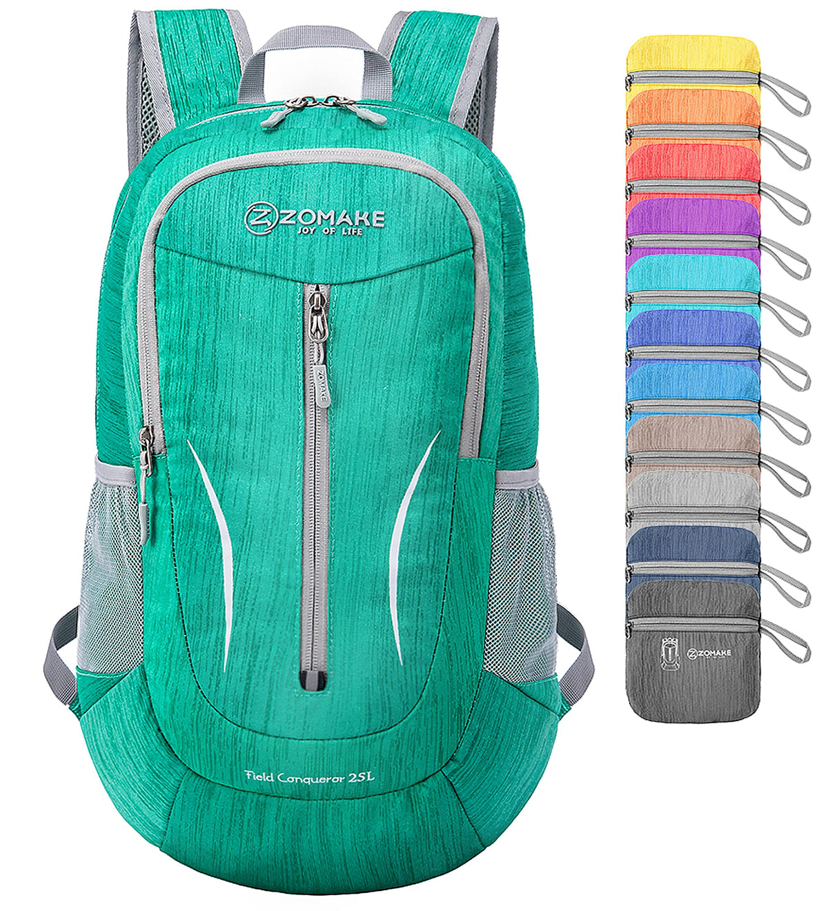 ZOMAKE front view of military green packable backpack showing overall shape and convenience
