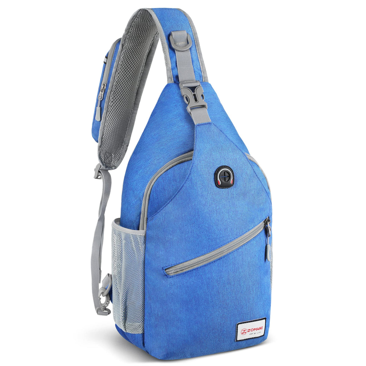 ZOMAKE sling bag front view showing compact organized pockets and easy access