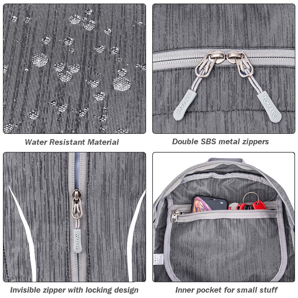 ZOMAKE closeup of SBS metal zipper and reinforced stitching for durability