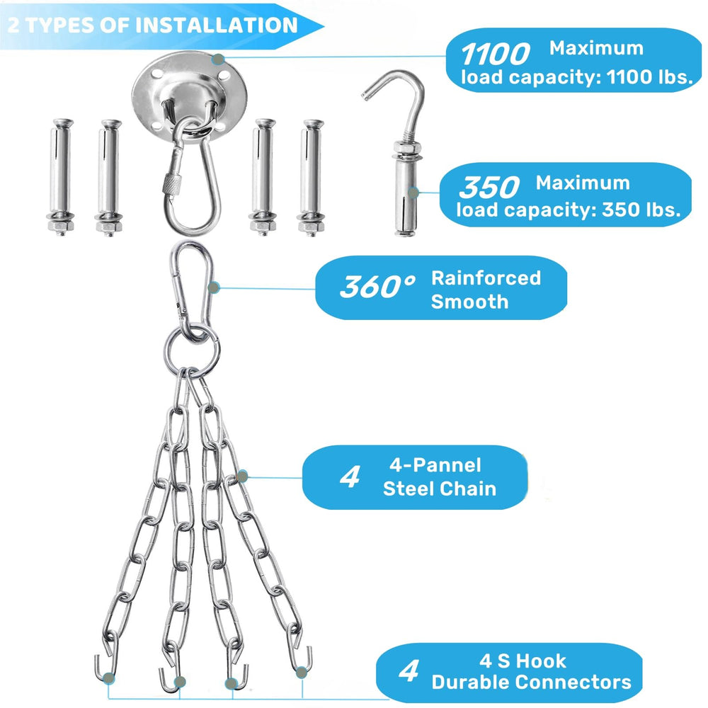 ZOOFOX rotating 4-panel chain assembly and carabiners demonstrating stable 360° spin