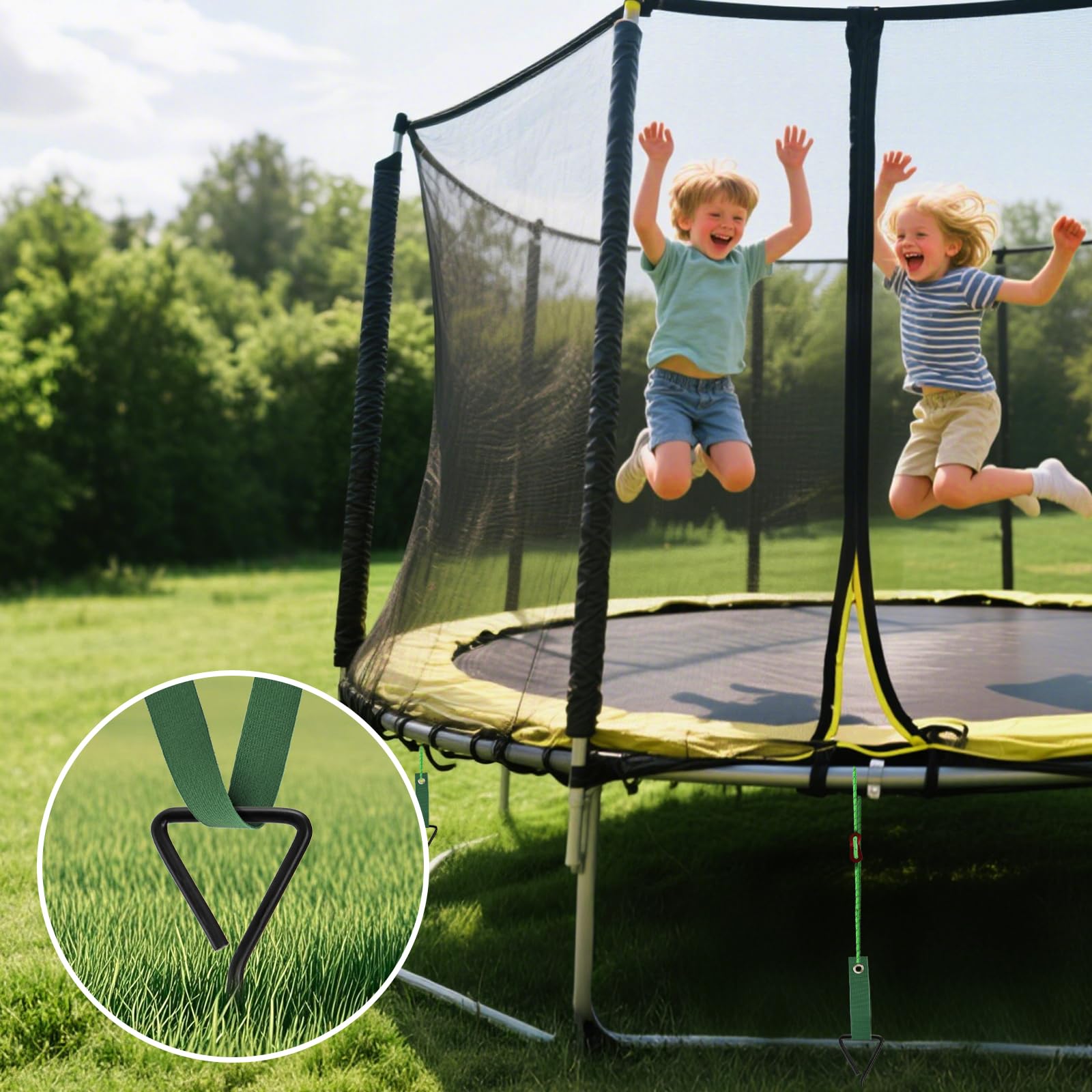 ZOOFOX secured trampoline in use showing improved stability in wind