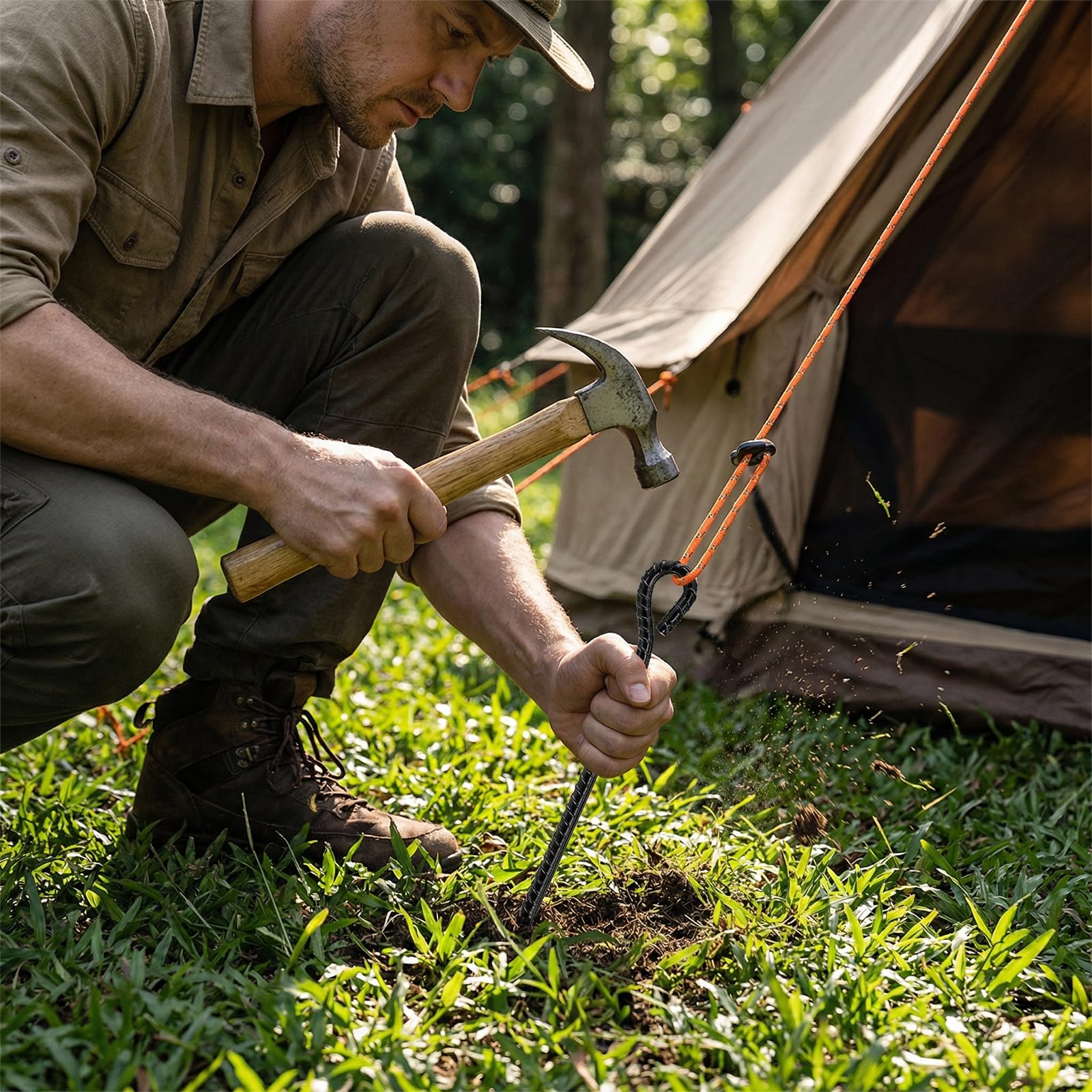 ZOOFOX stake held in hand showing 16-inch scale for correct sizing