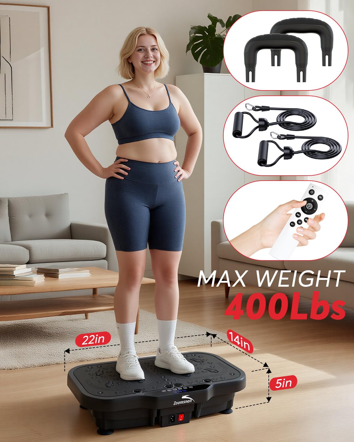 Zoomsnail size scale comparison showing oversized 22x14 inch platform and capacity clarity