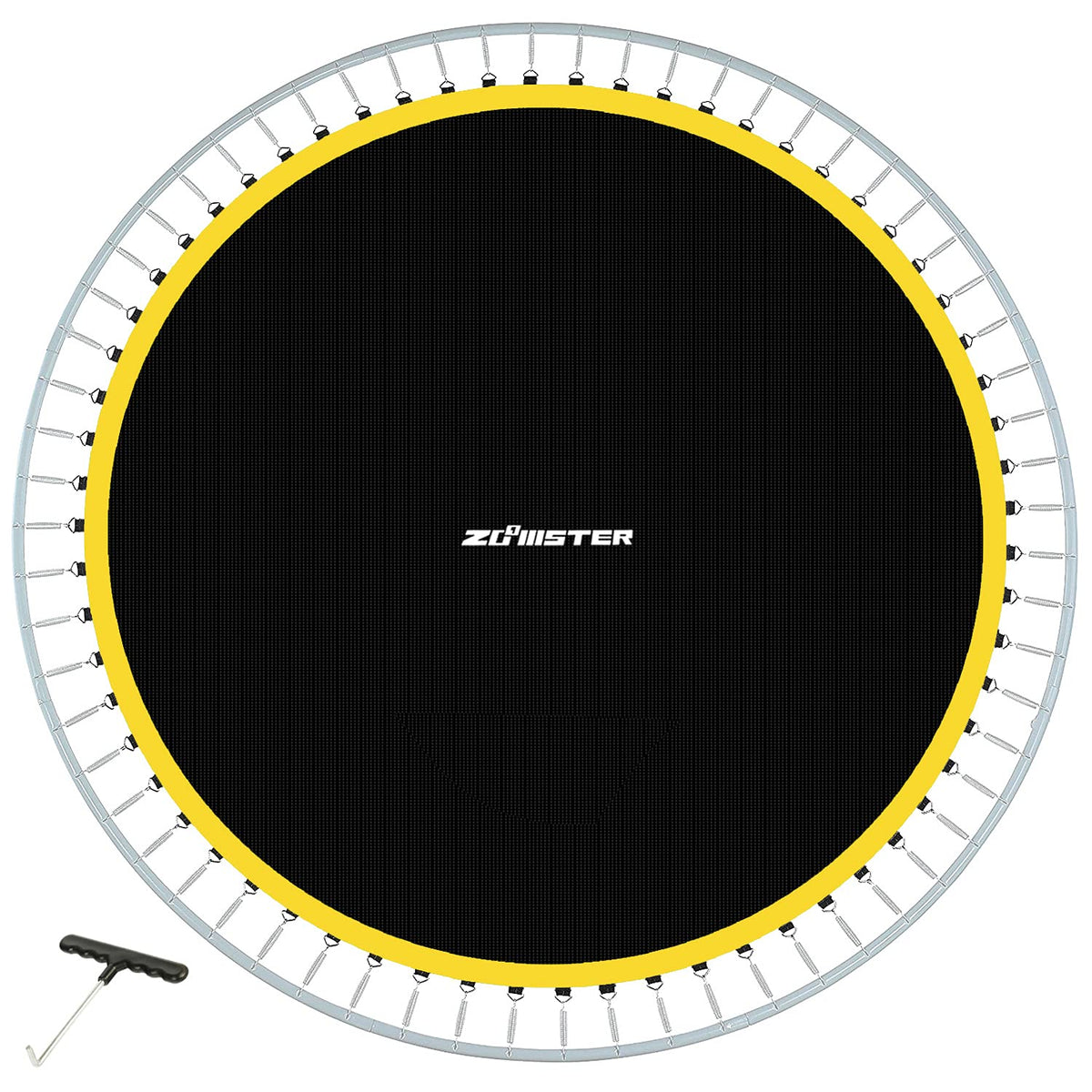 Zoomster front view of 14FT trampoline mat showing full surface and fit benefit