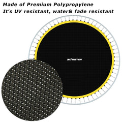 Zoomster family using trampoline showing reliable bounce and outdoor fun benefit