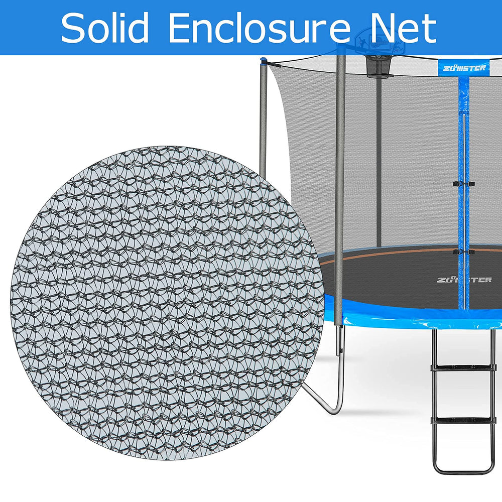 Zoomster installed on backyard trampoline restoring barrier and family safety