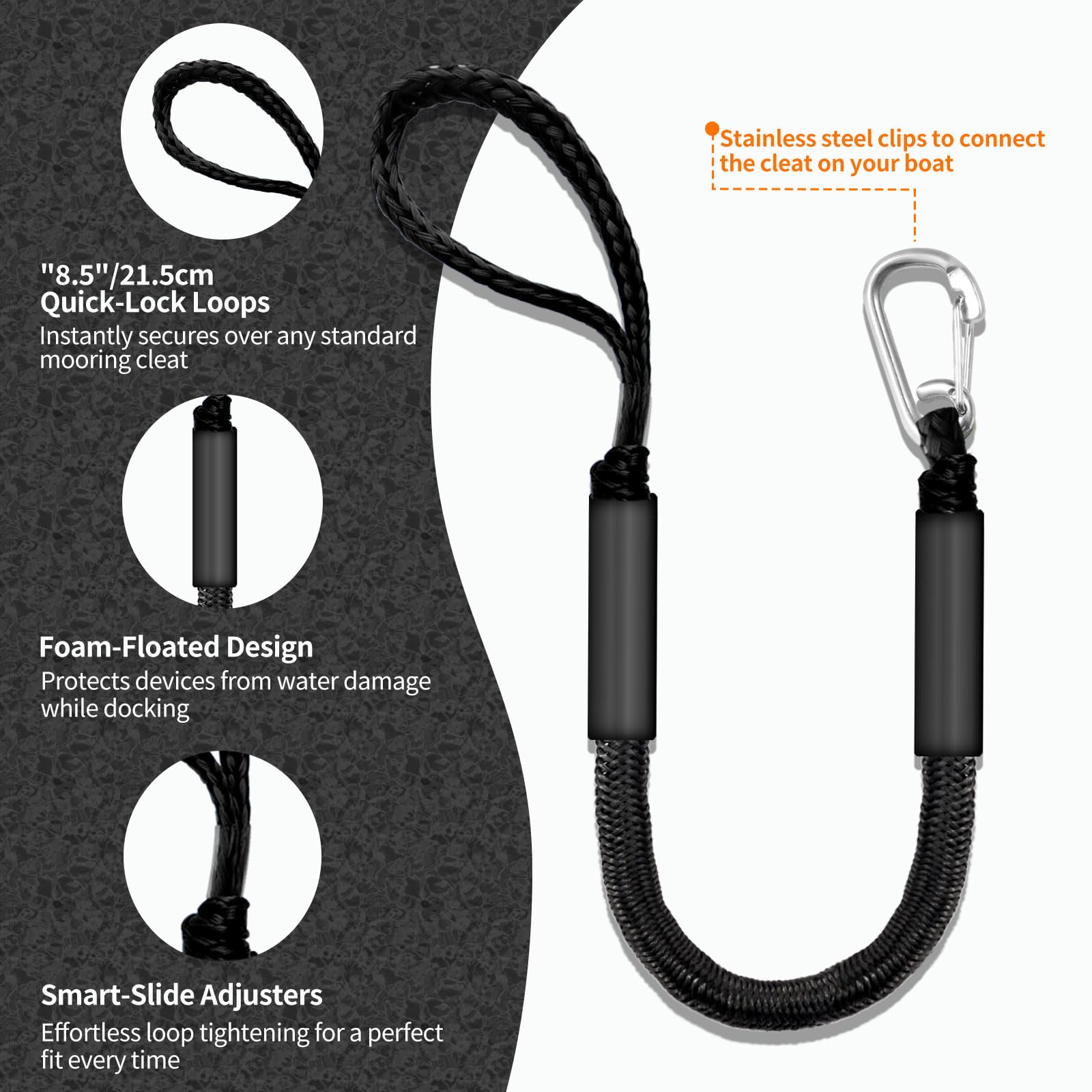 ZRSCHYG bungee line securing a jet ski at a dock, fast hook-on docking benefit