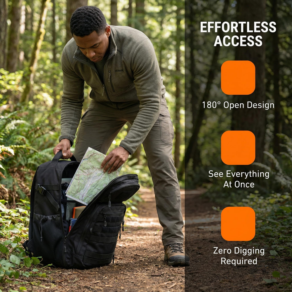 ZSearARMY pack opened 180 degrees displaying full access to compartments for fast retrieval