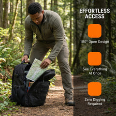 ZSearARMY pack opened 180 degrees displaying full access to compartments for fast retrieval