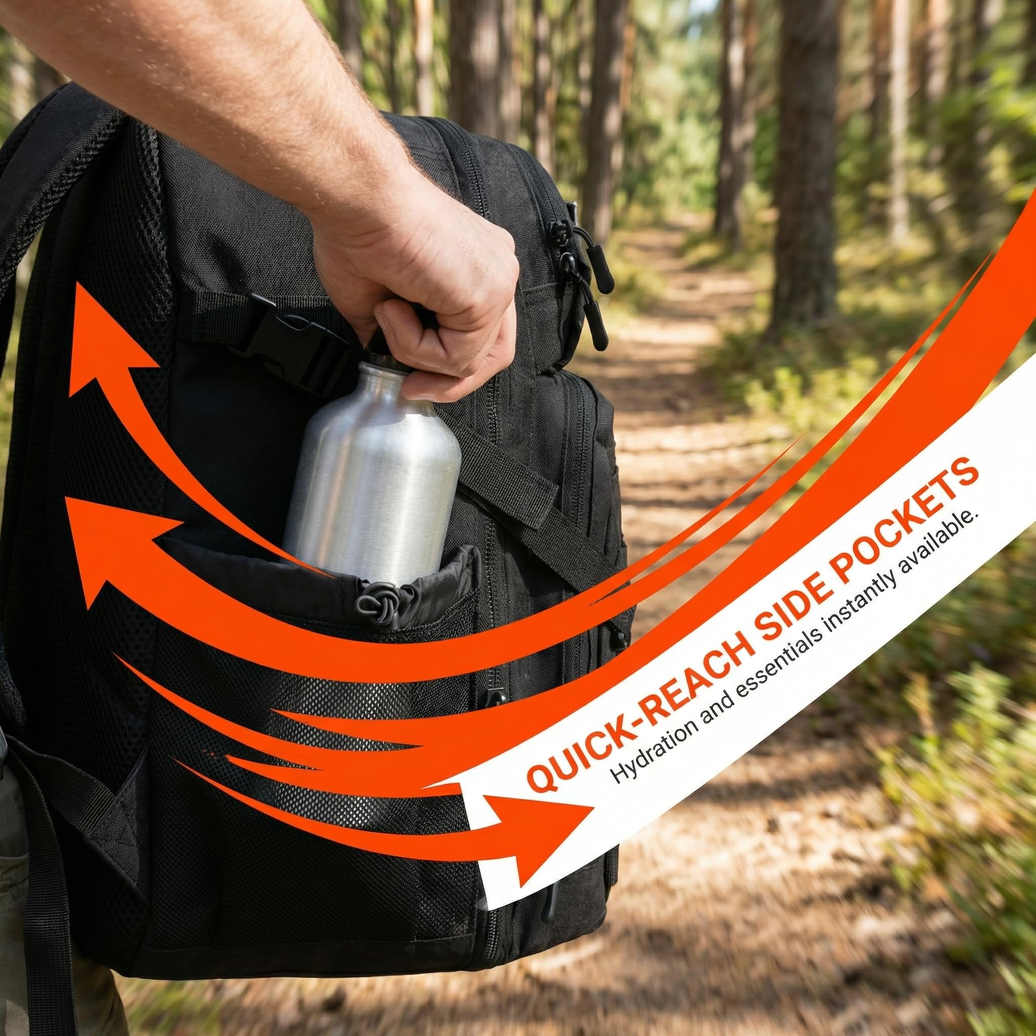 ZSearARMY next to hiking boots and jacket to show 25L scale and practical capacity