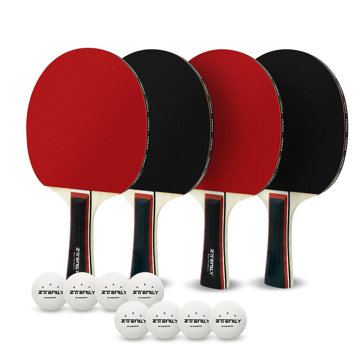 ZTTENLLY front view of four paddles showing ready-to-play convenience