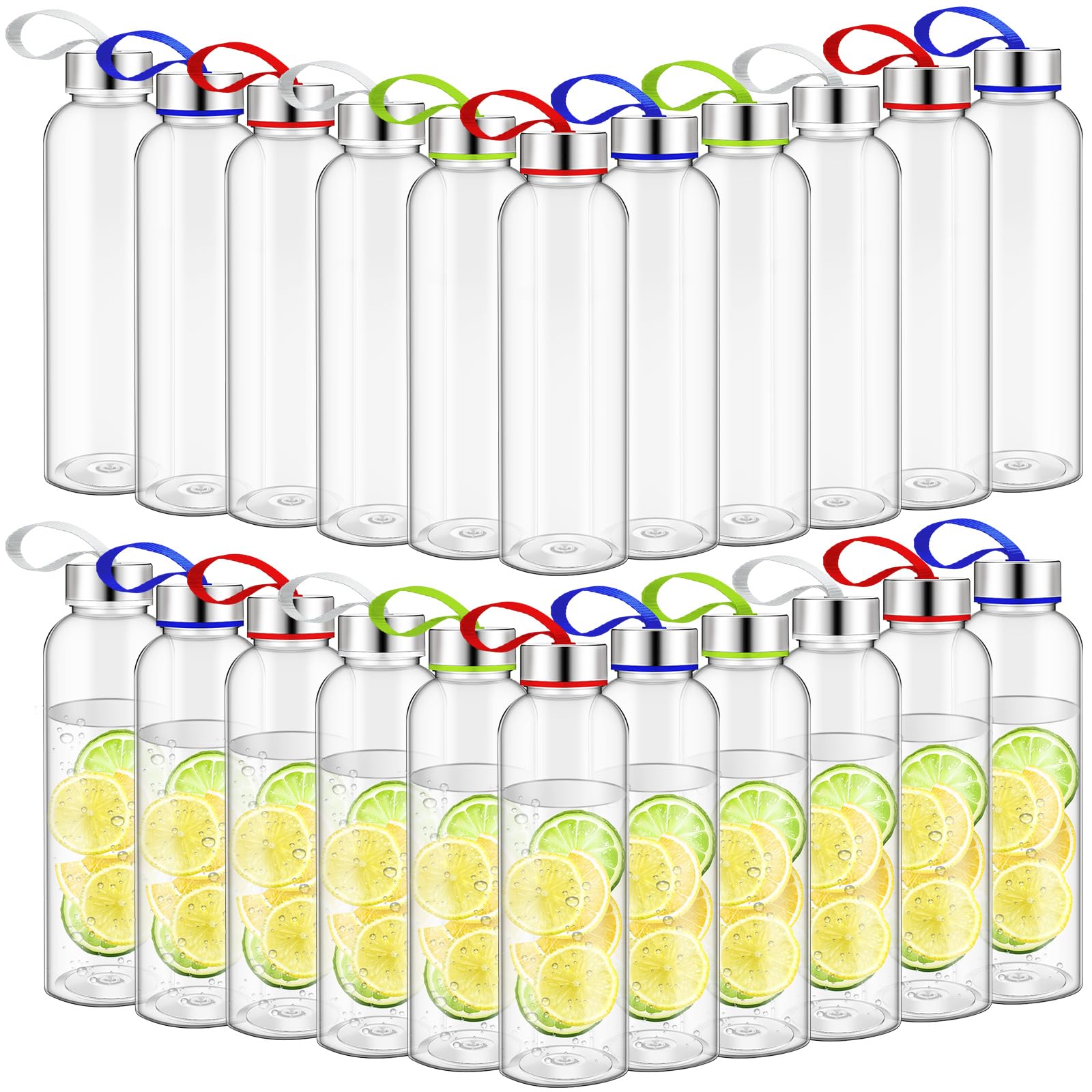 Zubebe front view of 20-pack clear bottles showing organized bulk supply and convenience