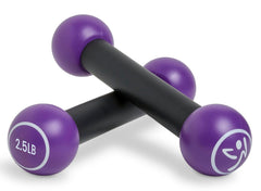 ZUMBA purple dumbbells front view showing compact pair and vibrant color benefit