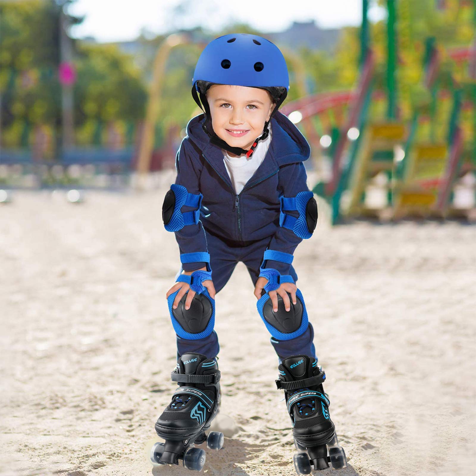 ZXLN kids wearing skates while skating outdoors demonstrating safe, steady motion