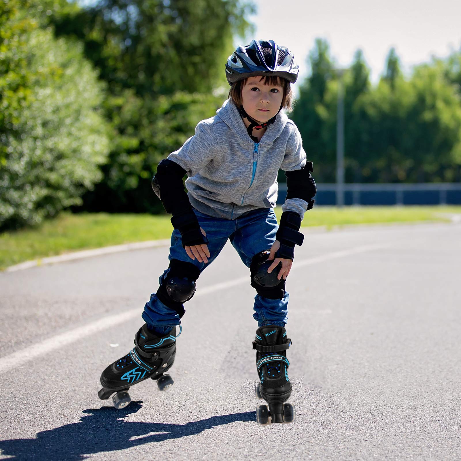 ZXLN family scene in park with skates for recreational fun and active play