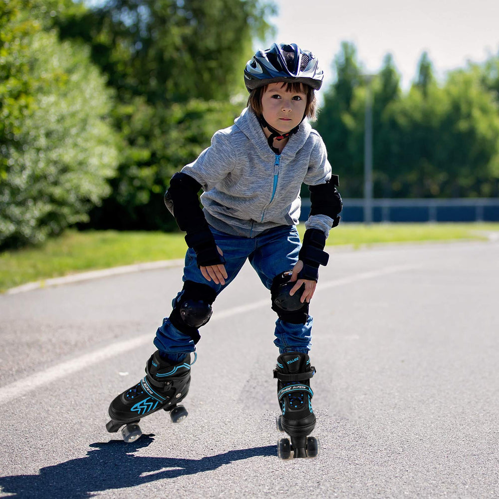 ZXLN family scene in park with skates for recreational fun and active play